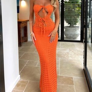 Outcast Crochet Maxi Dress Orange